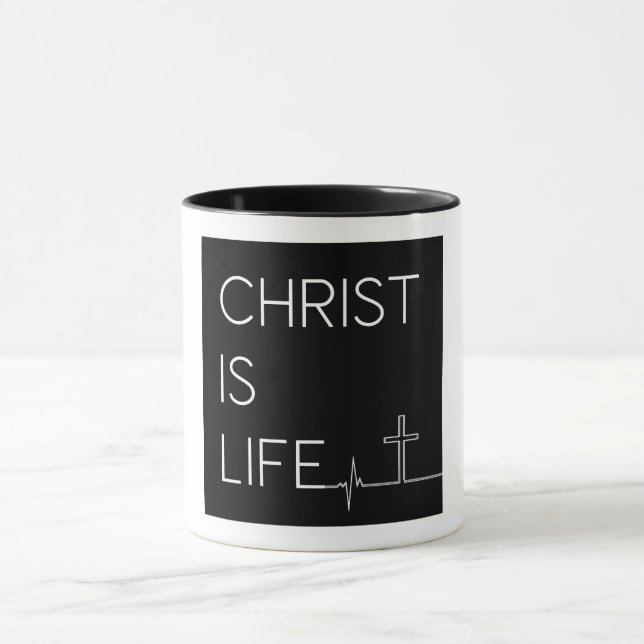 Christ Is Life Heartbeat Line and Cross Mug (Center)