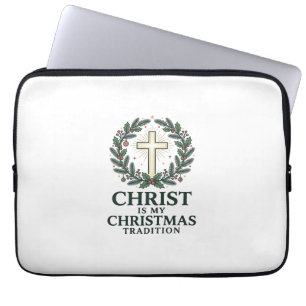 Christ Is My Christmas Tradition Vintage Cross Des Laptop Sleeve
