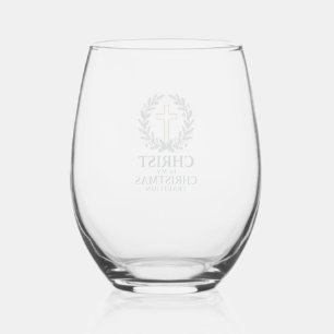 Christ Is My Christmas Tradition Vintage Cross Des Stemless Wine Glass