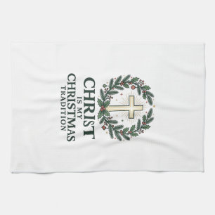 Christ Is My Christmas Tradition Vintage Cross Des Tea Towel