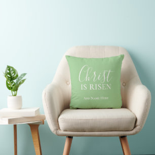 Christ is Risen Custom Green Christian Easter Cushion