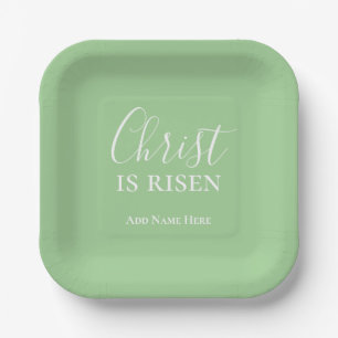 Christ is Risen Custom Green Christian Easter  Paper Plate