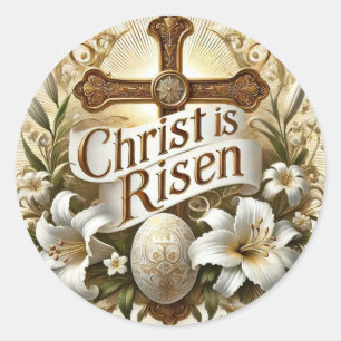CHRIST IS RISEN EASTER FLORAL  CLASSIC ROUND STICKER