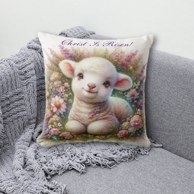 Christ Is Risen Easter Lamb Floral Christian Cushion (Creator Uploaded)