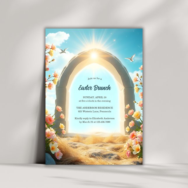 Christ Is Risen Floral Religious Easter Brunch Invitation (Christ Is Risen Floral Religious Easter Brunch Invitation)