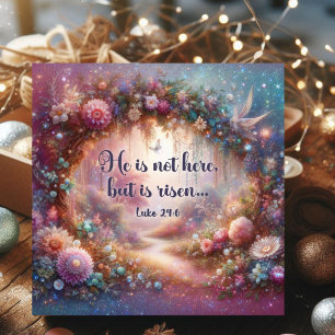 Christ Is Risen Pink Floral Woodland Easter Holiday Card