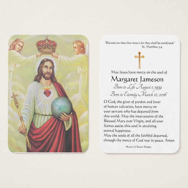 Christ King Catholic Funeral Memorial Holy Card - (Front & Back)