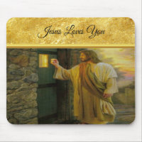 Christ Knocking on a Weathered Wooden Door Gold