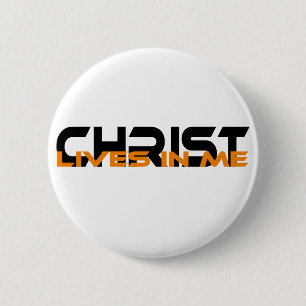 Christ lives in me Black Orange 6 Cm Round Badge