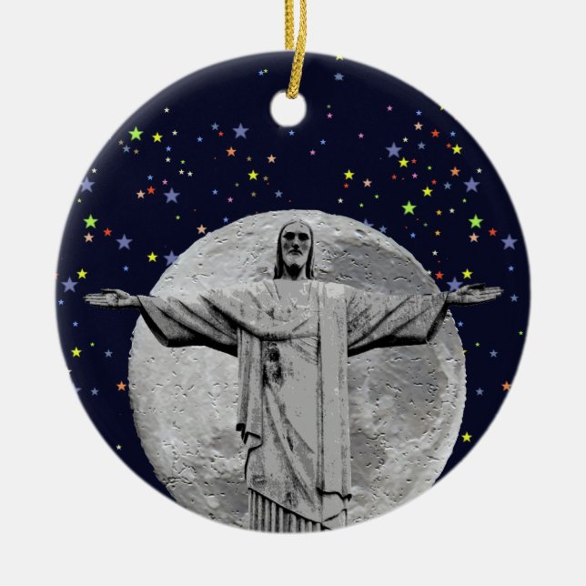 Christ, moon and stars ceramic tree decoration (Front)