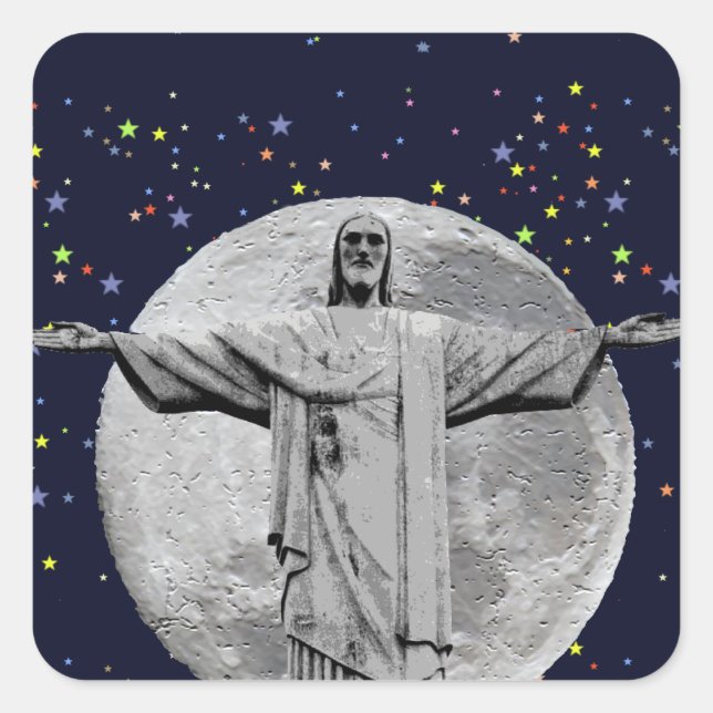 Christ, moon and stars square sticker (Front)