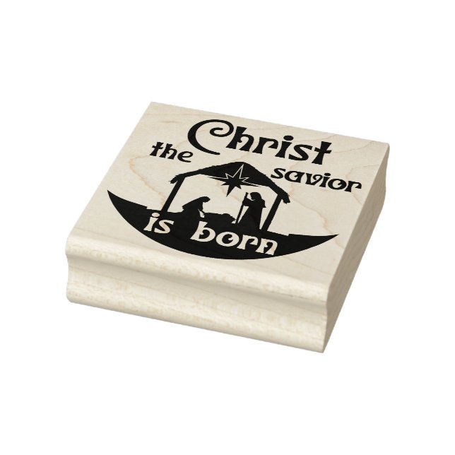 Christ Nativity Christmas Religious Square Wood Rubber Stamp (Stamp)