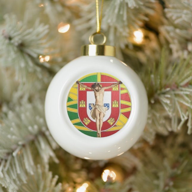Christ over Portuguese flag Ceramic Ball Christmas Ornament (Tree)