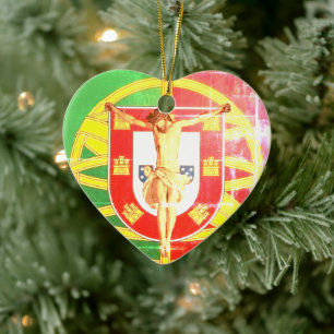Christ over Portuguese flag Ceramic Tree Decoration