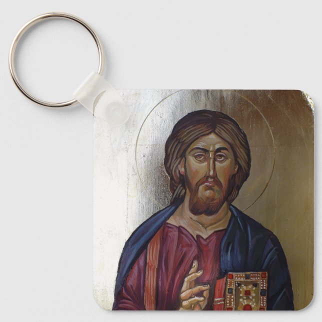 Christ Pantocrator - Byzantine Style Icon Key Ring (Front)