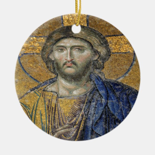 Christ Pantocrator Mosaic Iconic Religious Roman A Ceramic Tree Decoration (Front)