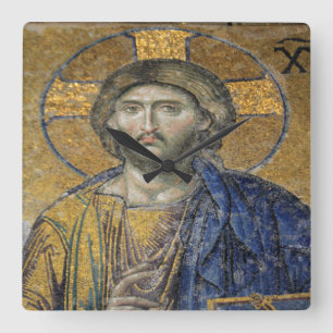 Christ Pantocrator Mosaic Iconic Religious Roman A Square Wall Clock