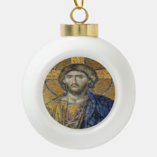Christ Pantocrator Mosiac Iconic Religious Roman A Ceramic Ball Christmas Ornament