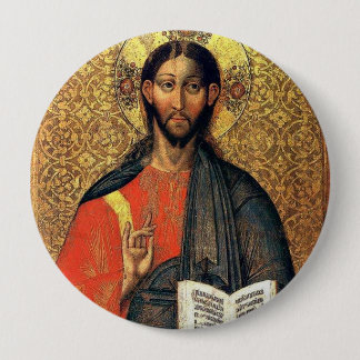 Christ Pantocrator Orthodox Icon 16th Century  10 Cm Round Badge