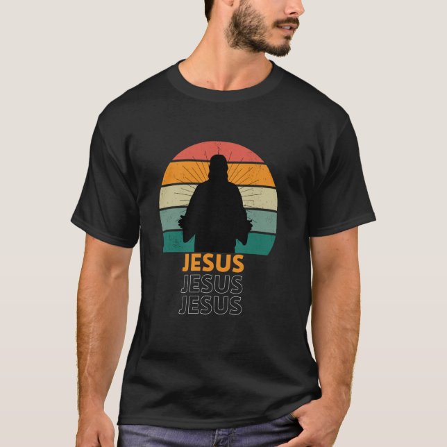Christ Silhouette Retro Sunset T-Shirt (Front)