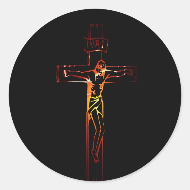 Christ sur croix Black Edition Classic Round Sticker (Front)