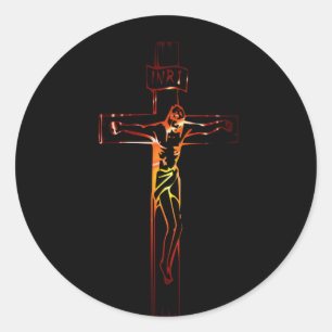 Christ sur croix Black Edition Classic Round Sticker