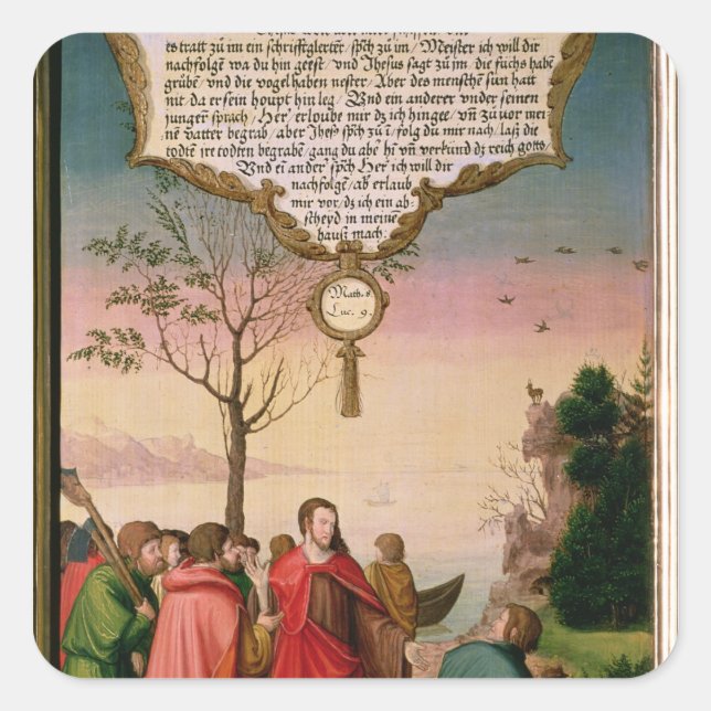 Christ teaching his disciples square sticker (Front)