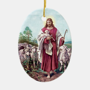 Christ The Good Shepherd Bernard Plockhorst 1878 Ceramic Tree Decoration