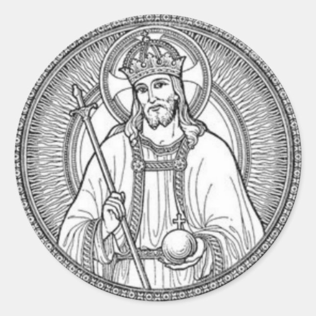 Christ the King Black & White Line Art Classic Round Sticker (Front)