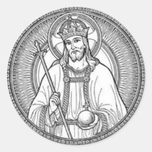 Christ the King Black & White Line Art Classic Round Sticker