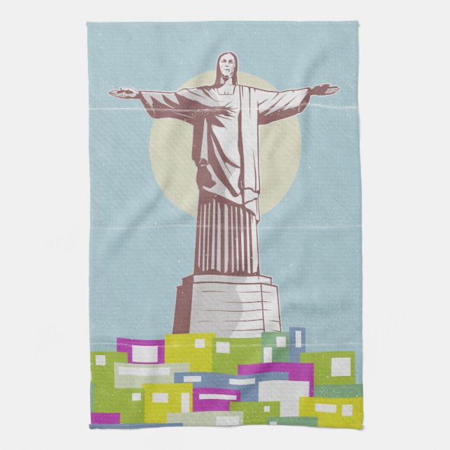 Christ the Redeemer Travel poster Favela  Tea Towel (Vertical)