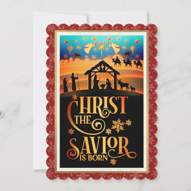 Christ The Savior Is Born" Nativity Christmas Holiday Card (Front)