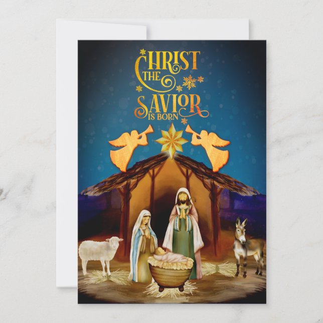 "Christ The Savior Is Born" Nativity Christmas Holiday Card (Front)