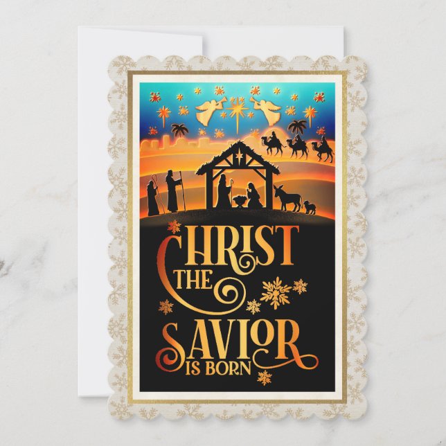 "Christ The Savior Is Born" Nativity Christmas Holiday Card (Front)