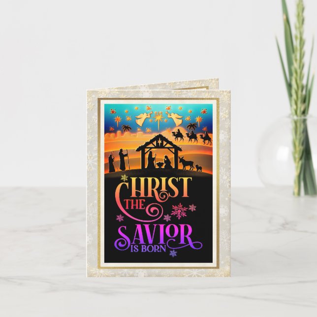 "Christ The Savior Is Born" Nativity Christmas Holiday Card (Front)