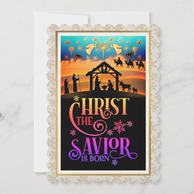 "Christ The Savior Is Born" Nativity Christmas Holiday Card (Front)