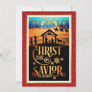 Christ The Savior Is Born" Nativity Christmas Holiday Card
