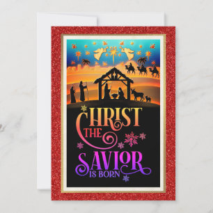 Christ The Savior Is Born" Nativity Christmas Holiday Card