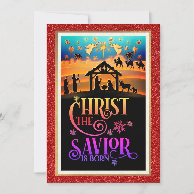 "Christ The Savior Is Born" Nativity Christmas Holiday Card (Front)