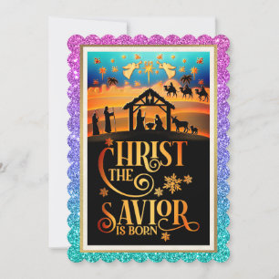 Christ The Savior Is Born" Nativity Christmas Holiday Card