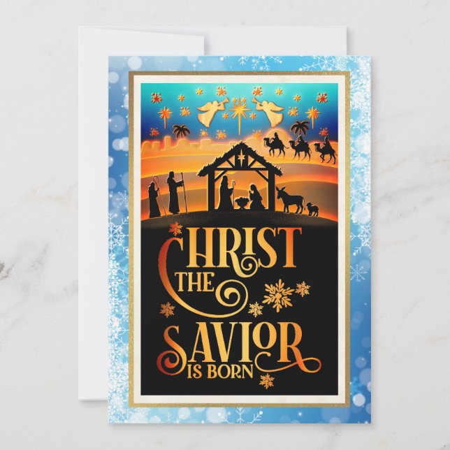 "Christ The Savior Is Born" Nativity Christmas Holiday Card (Front)