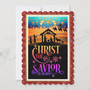 Christ The Savior Is Born" Nativity Christmas Holiday Card