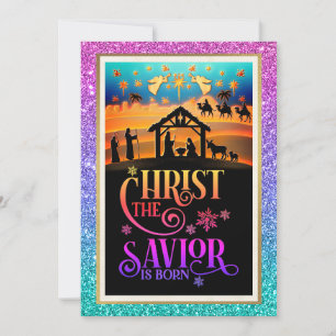 Christ The Savior Is Born" Nativity Christmas Holiday Card