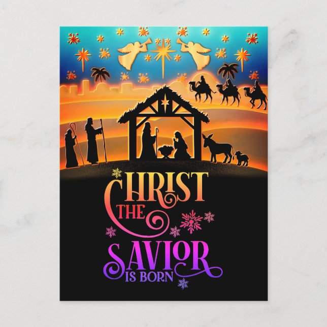 "Christ The Savior Is Born" Nativity Christmas Holiday Postcard (Front)