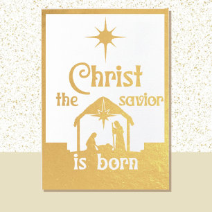Christ The Saviour Is Born Religious Christmas Gol Foil Card