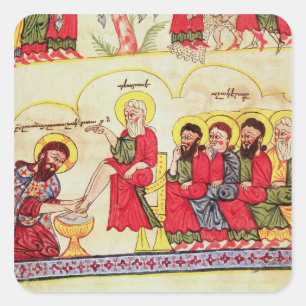 Christ washing the disciples feet square sticker
