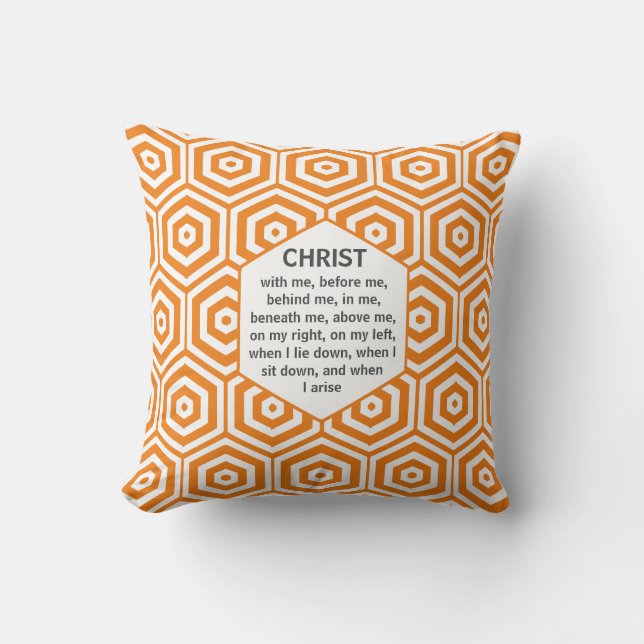 CHRIST WITH ME Orange Geometric Hexagon Cushion (Front)