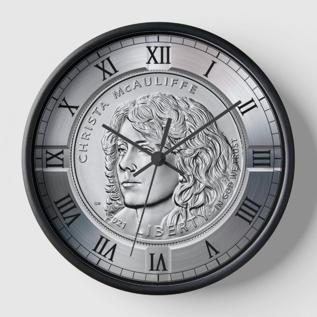 Christa McAuliffe Silver Dollar Commemorative Coin Clock (Front)