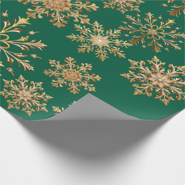 Christams Gold and Green Snowflake Wrapping paper (Corner)
