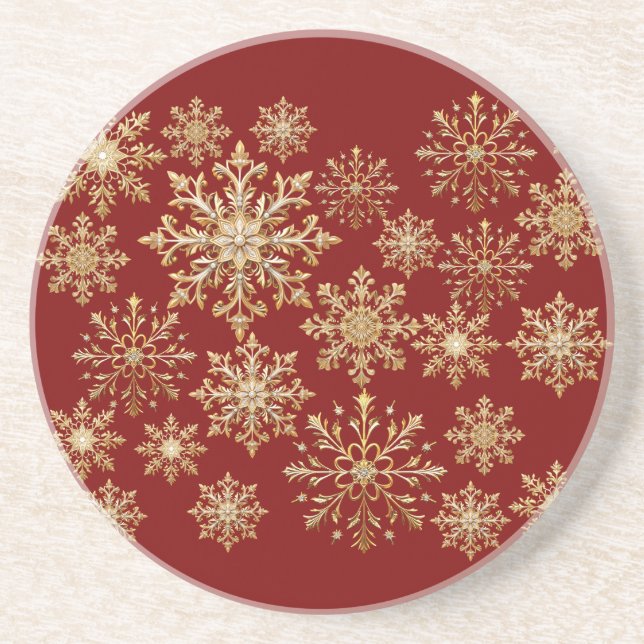 Christams Gold and Red Snowflake  Coaster (Front)